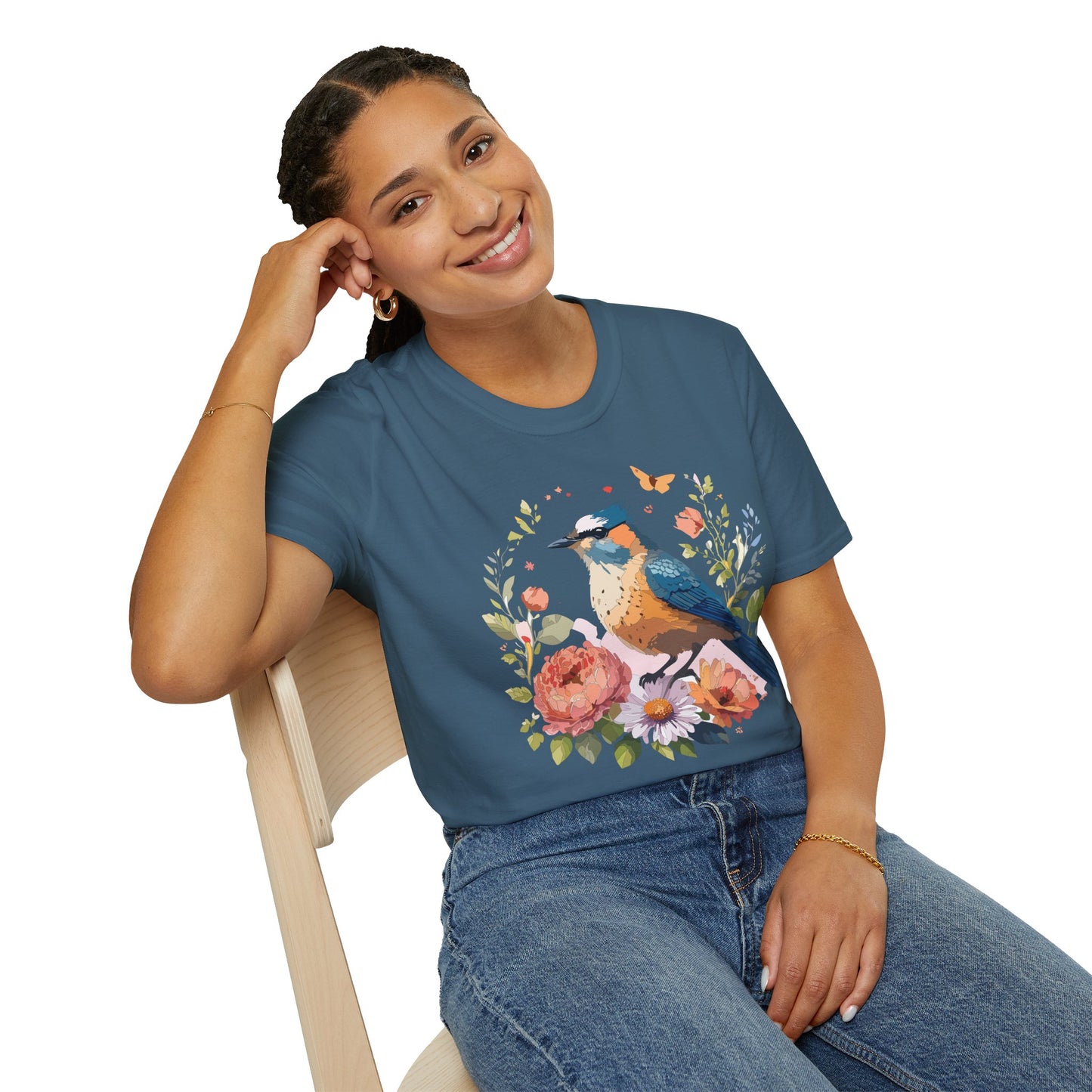 Bird T-Shirt, Floral Bird T Shirt, Shirt with Bird, Shirt with Animal