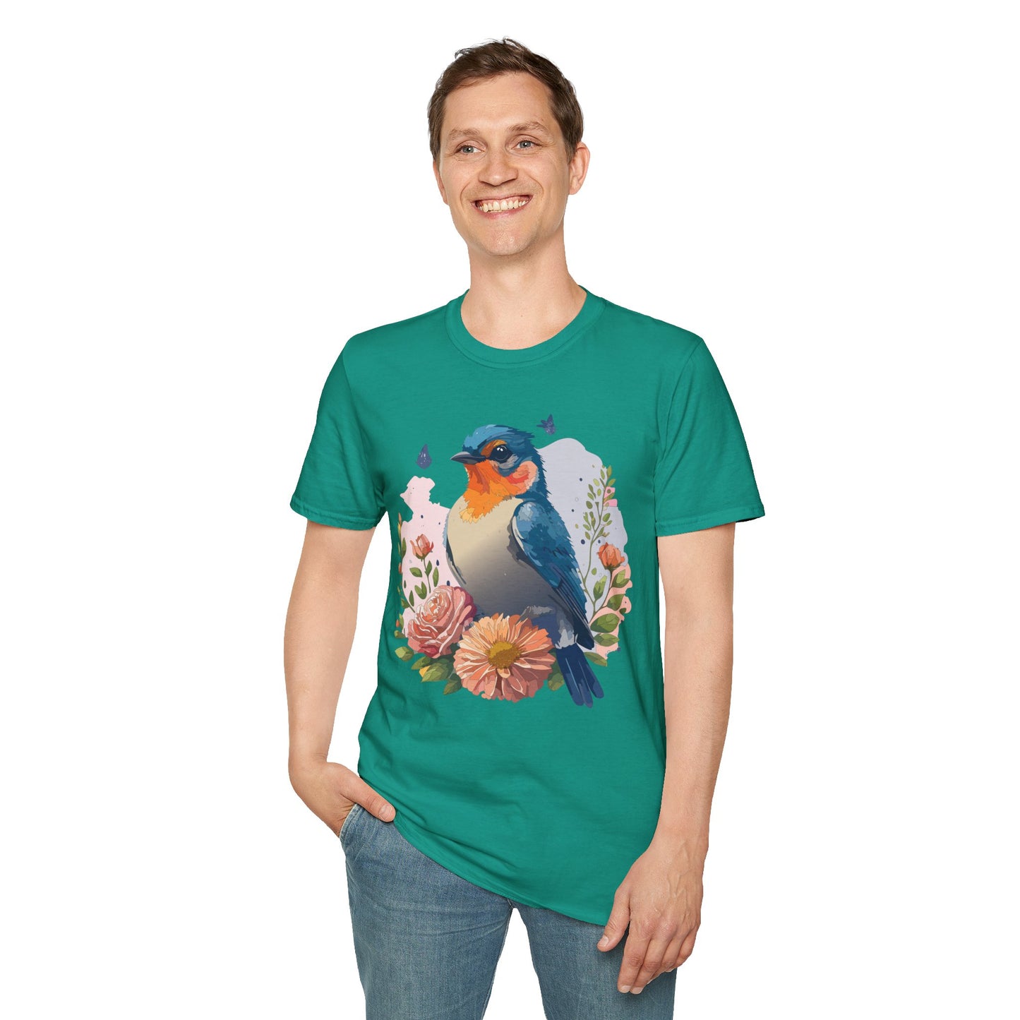 Bird T-Shirt, Floral Bird T Shirt, Shirt with Bird, Shirt with Animal