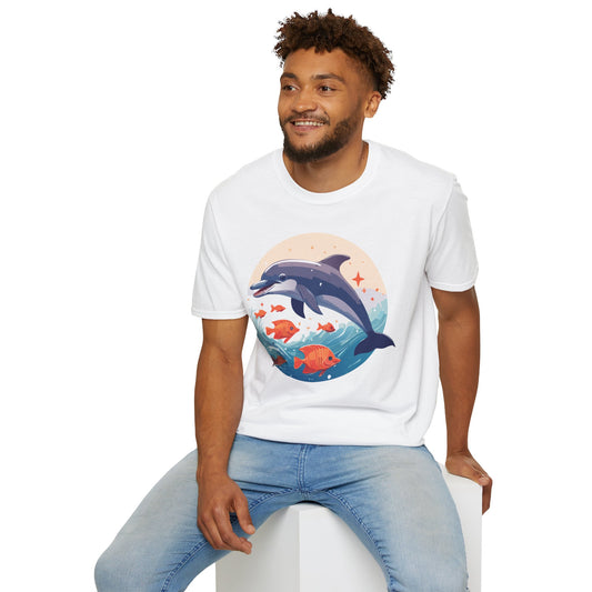 Unisex Dolphin Shirt Gildan Softstyle 64000 Short Sleeve Fish Tee With Dolphin Graphic
