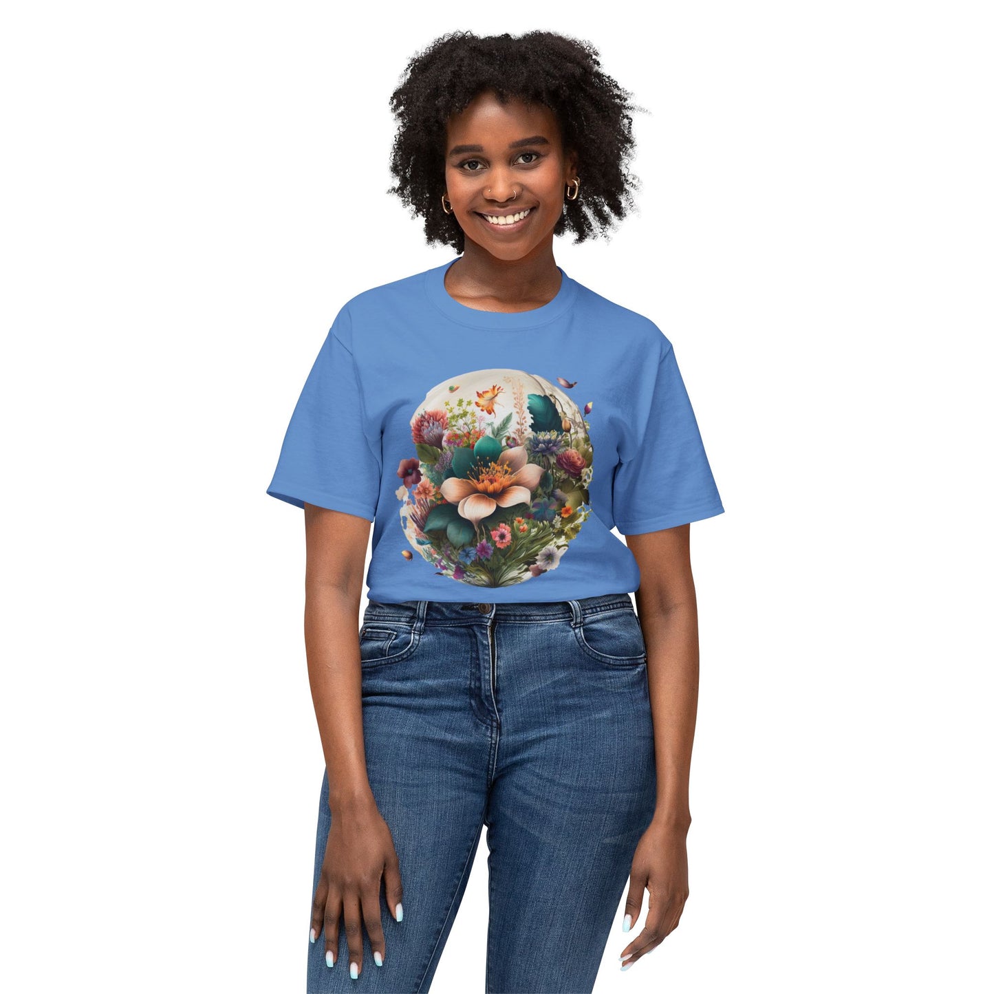 Unisex Floral Art Print T Shirt With Vintage Flowers Graphic Tee 100 Percent Cotton