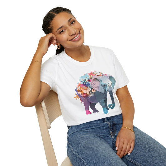 Elephant T Shirt Unisex Softstyle Tee 100 Percent Ring Spun Cotton Animal Design