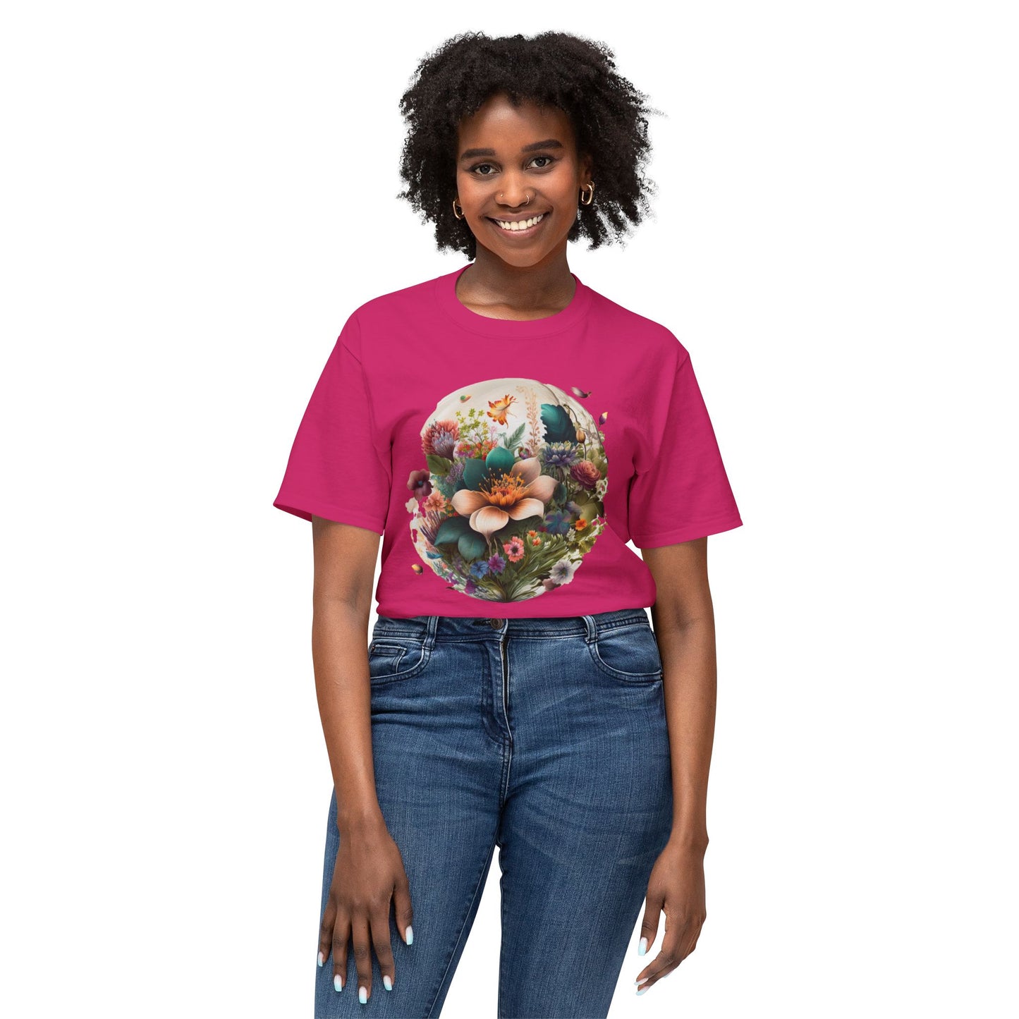 Unisex Floral Art Print T Shirt With Vintage Flowers Graphic Tee 100 Percent Cotton