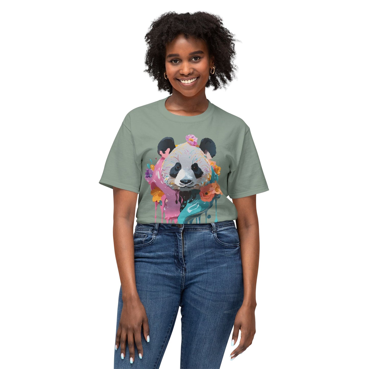 Panda T-Shirt, Vintage Panda Tee, Floral Tees, Panda Art Design Shirt, Tee Shirt with Panda Art 9