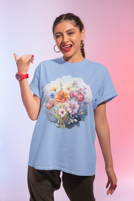 Floral T-Shirt, Vintage Flowers Tee, Floral Tees, Floral Art Design Shirt, Tee Shirt with Floral Art 1