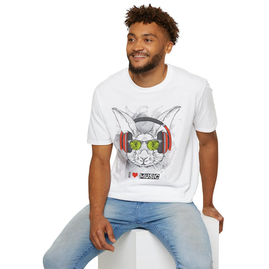 I Love Music Animals Shirt With Headphones Unisex Softstyle Tee 100 Percent Ring Spun Cotton