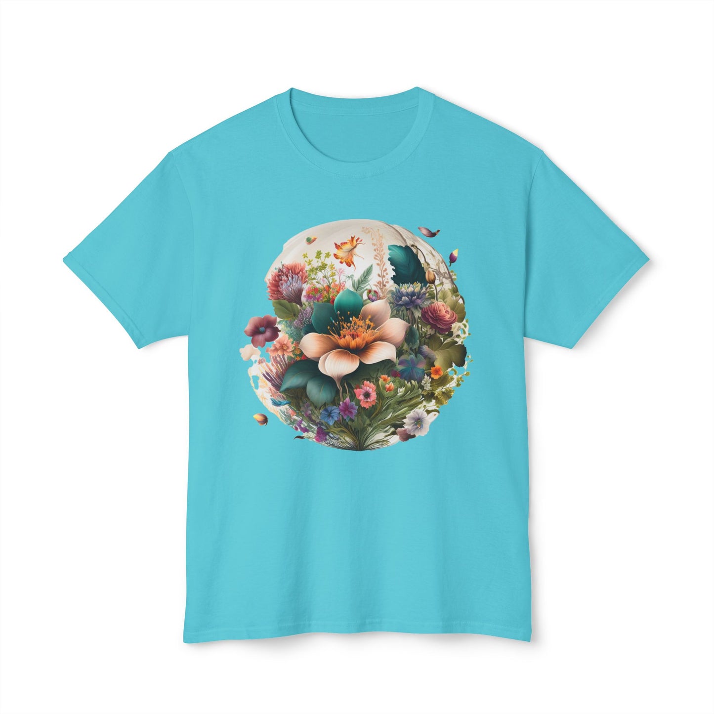 Unisex Floral Art Print T Shirt With Vintage Flowers Graphic Tee 100 Percent Cotton