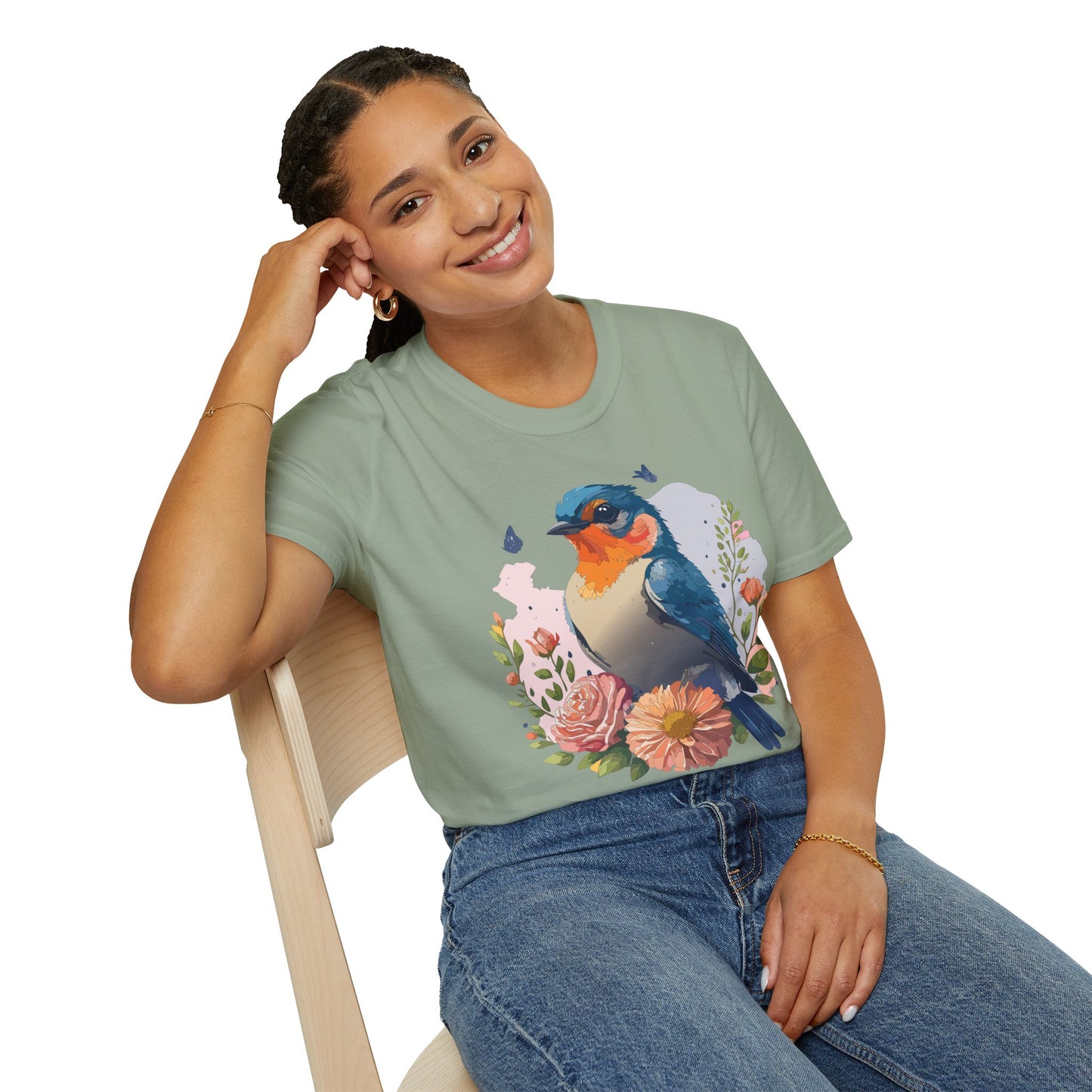 Bird T-Shirt, Floral Bird T Shirt, Shirt with Bird, Shirt with Animal