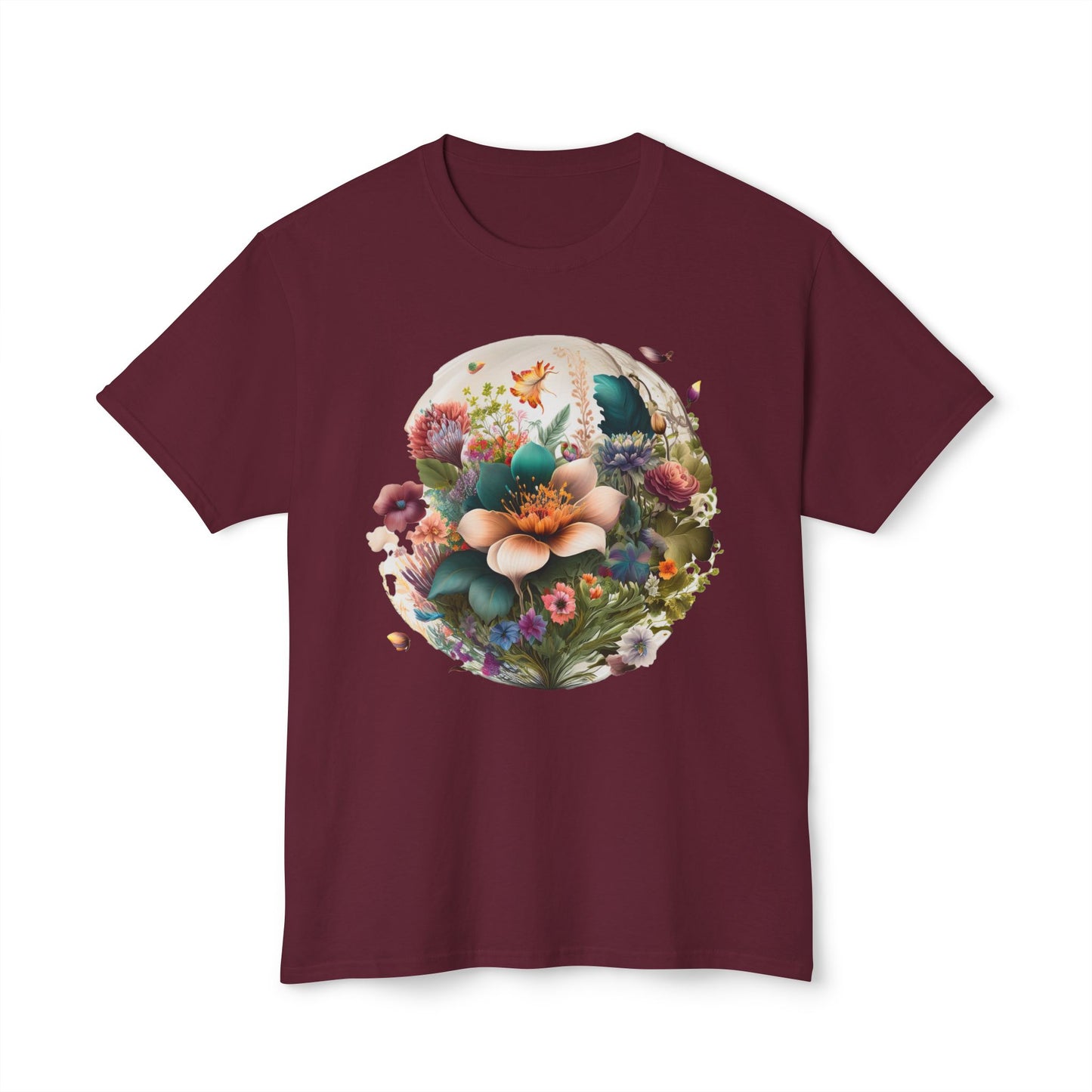 Unisex Floral Art Print T Shirt With Vintage Flowers Graphic Tee 100 Percent Cotton