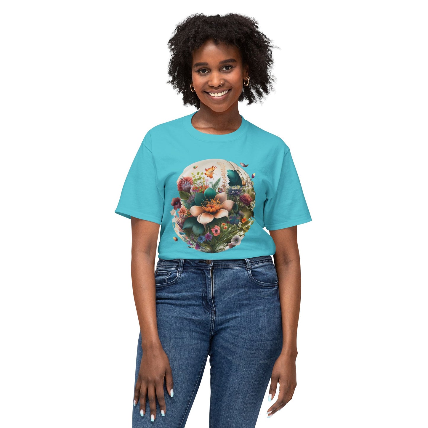 Unisex Floral Art Print T Shirt With Vintage Flowers Graphic Tee 100 Percent Cotton
